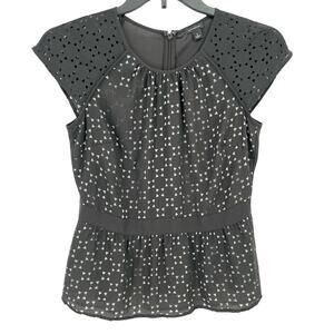 Ann Taylor Laser Cut Peplum Shirt Womens Size 2 Black Cream